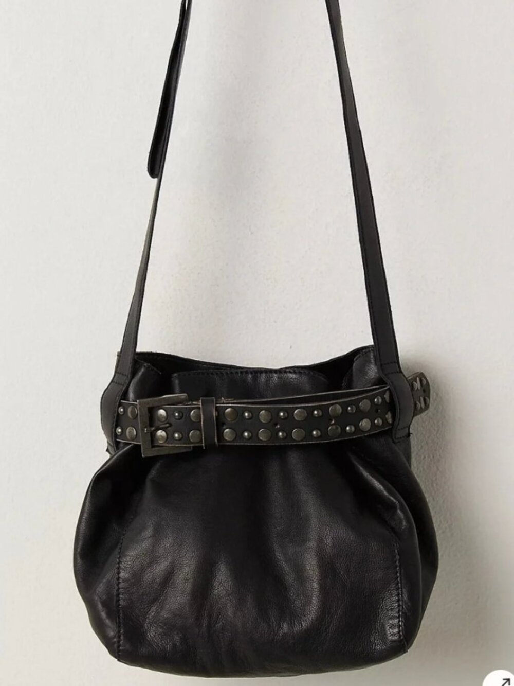 Free People NWT Embellished Leather Black Bucket crossbody bag